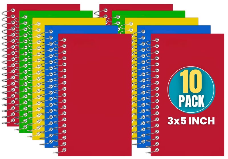 1InTheOffice Wirebound Spiral Memo Books, Memo Pads, 3" x 5", College Ruled, Small Notepad 3x5, Assorted, 75 Sheets/Pad, 10 Pads/Pack - Image 1